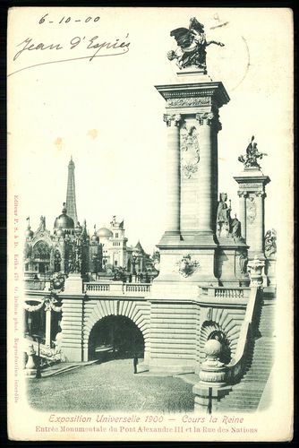 Exposition Universelle 1900. Cours la Reeine. Entrée Monumentale du Pont alexandre III et la Rue des...