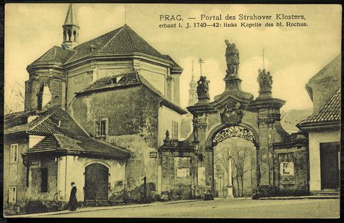 Prag. Portal des Strahover Klosters erbaut i. J. 1740-42: links Kapelle des hl. Rochus