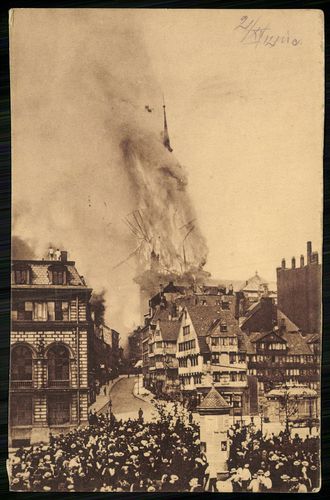 Einsturz des Turmes der Großen Michaeliskirche beim Brande am 3. Juli 1906, nachmittags 4 Uhr.