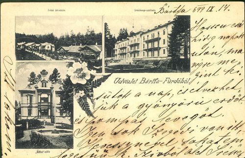 Üdvözlet Bártfa-Fürdőből; Felső Úri-utca; Széchenyi-szálloda; Őzike-villa