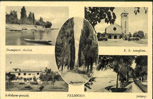 Felsőgöd; Duna-parti részlet; Róm. kat. templom; Kékduna-panzió; Jegenyesor; Sétány