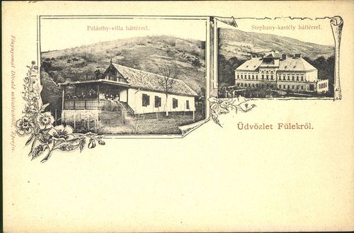 Üdvözlet Fülekról; Palásthy villa háttérrel; Stephany kastély háttérrel