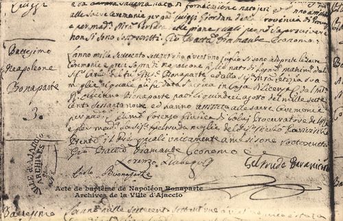 Acte de bapteme de Napoléon Bonaparte Archives de la Ville d'Ajaccio