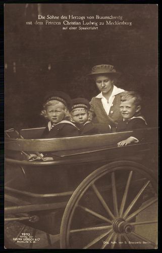 Die Söhne des Herzogs von Braunschweig mit dem Prinzen Christian Ludwig zu Mecklenburg auf einer Spa...