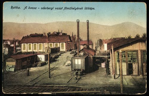 Ruttka; A kassa-oderbergi vasút főműhelyének látképe