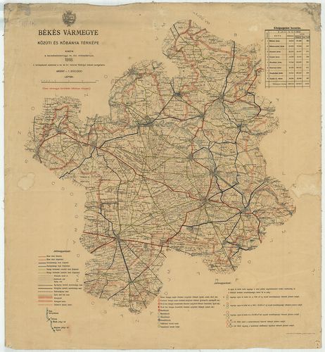 Békés vármegye közúti és kőbánya térképe [BéML XV 1 a 146]