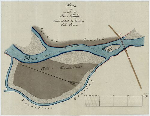Plan von dem Laufe des Drau-Flusses ober- und unterhalb der ... [S 12 - Div. XIII. - No. 175.]